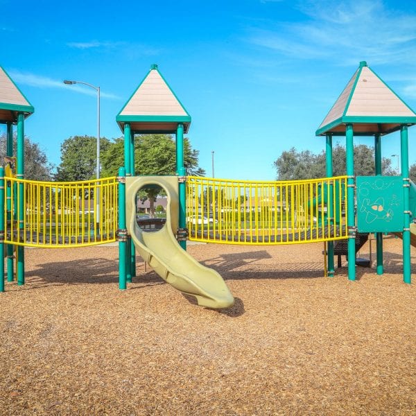 Playgrounds on a wood chip terrain