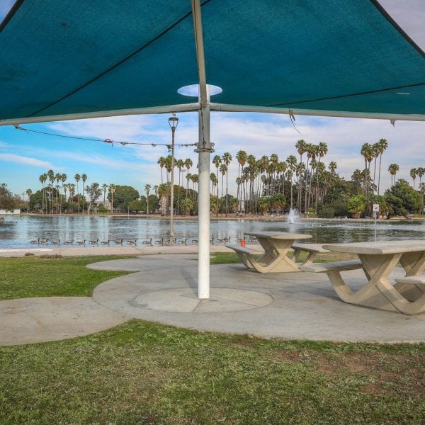 Tent over picnic tables